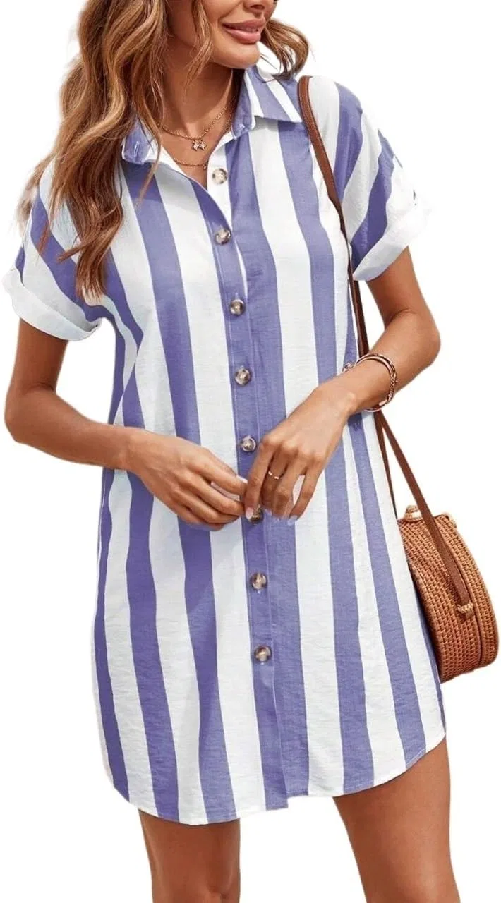 Платье-рубашка с полоской Batwing Sleeve, Blue and White