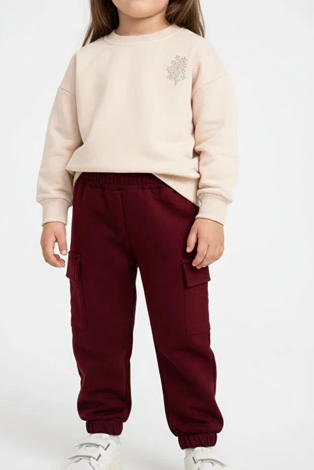 Детские спортивные штаны для девочек с карго-карманами Blumi Kids, Burgundy — фото 3