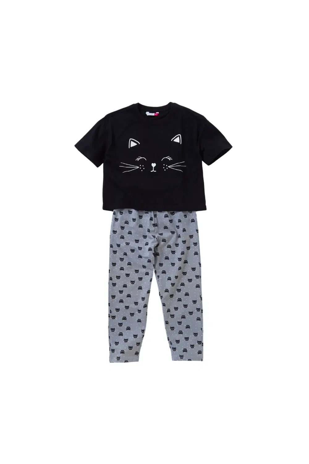 Детский комплект пижамы с принтом кота Cozy N Dozy, Black