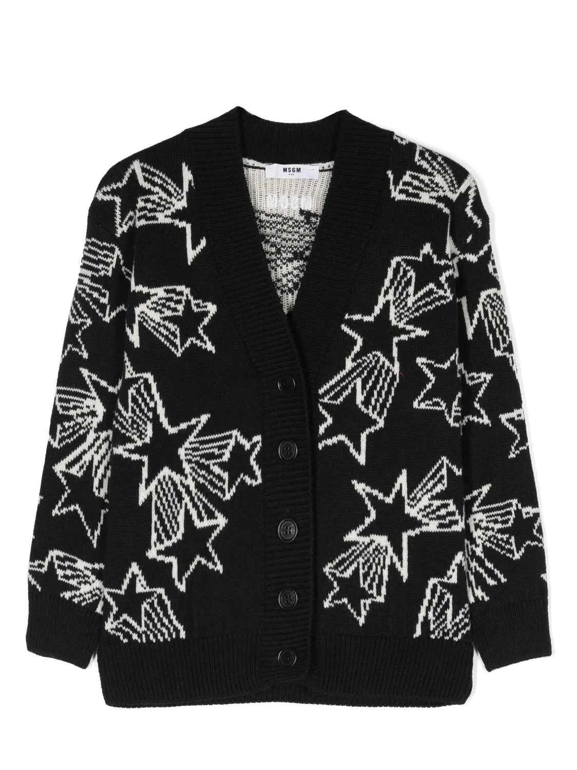 Кардиган с V-образным вырезом и рисунком MSGM, черный