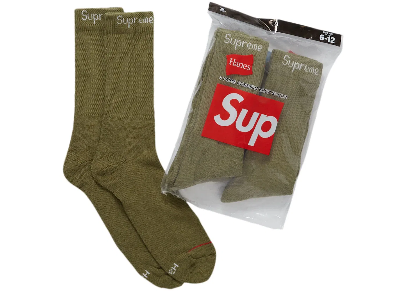 Детские носки с принтом Hanes Crew Socks Supreme, Olive — фото 2
