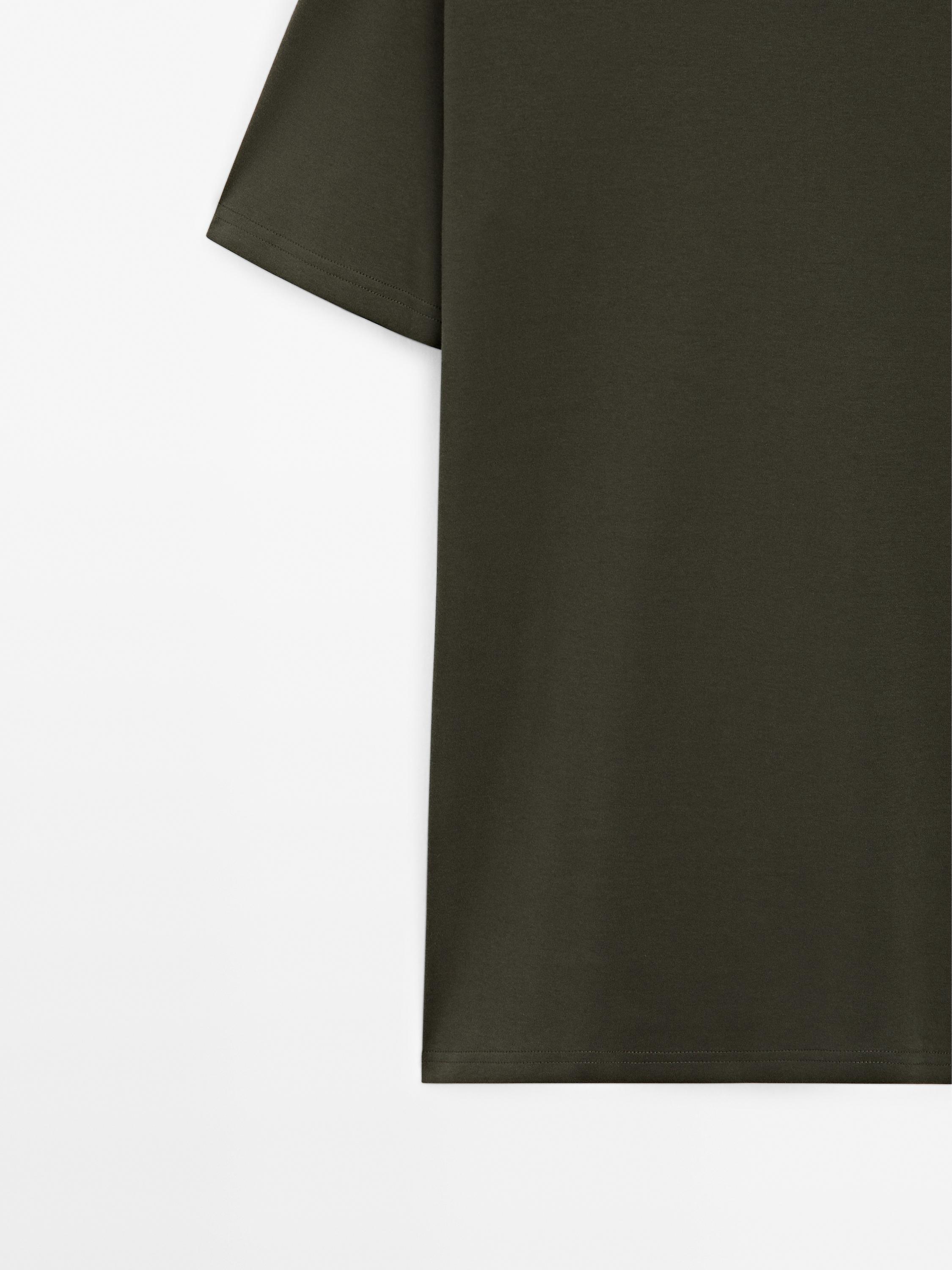 Футболка Massimo Dutti 100% Mercerised Cotton, хаки — фото 4