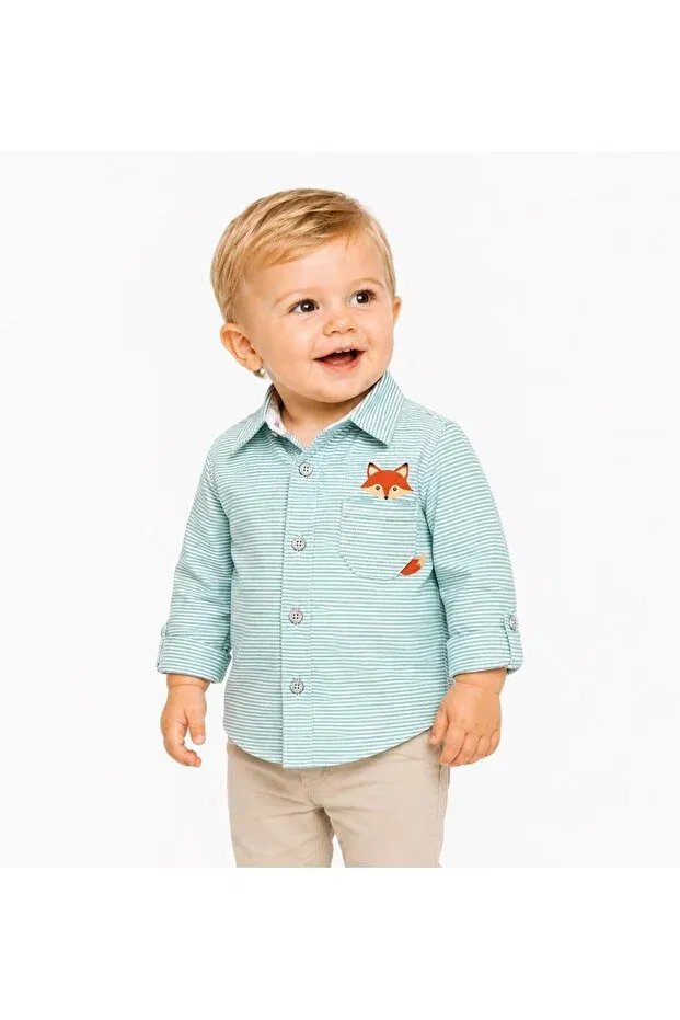 Детская рубашка для мальчиков с длинным рукавом Isis baby boy striped shirt Outlet, Green — фото 2