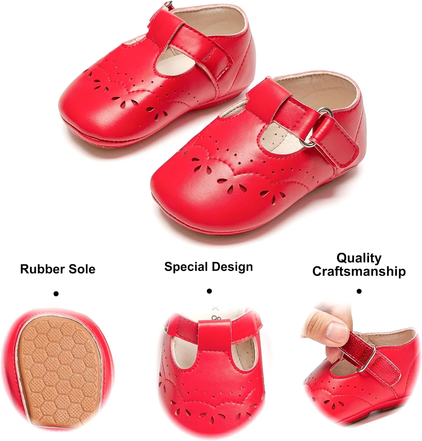 Детские туфли Мэри Джейн на мягкой подошве Moccasins Rubber Sole Crib Shoes Felix & Flora, Red — фото 4