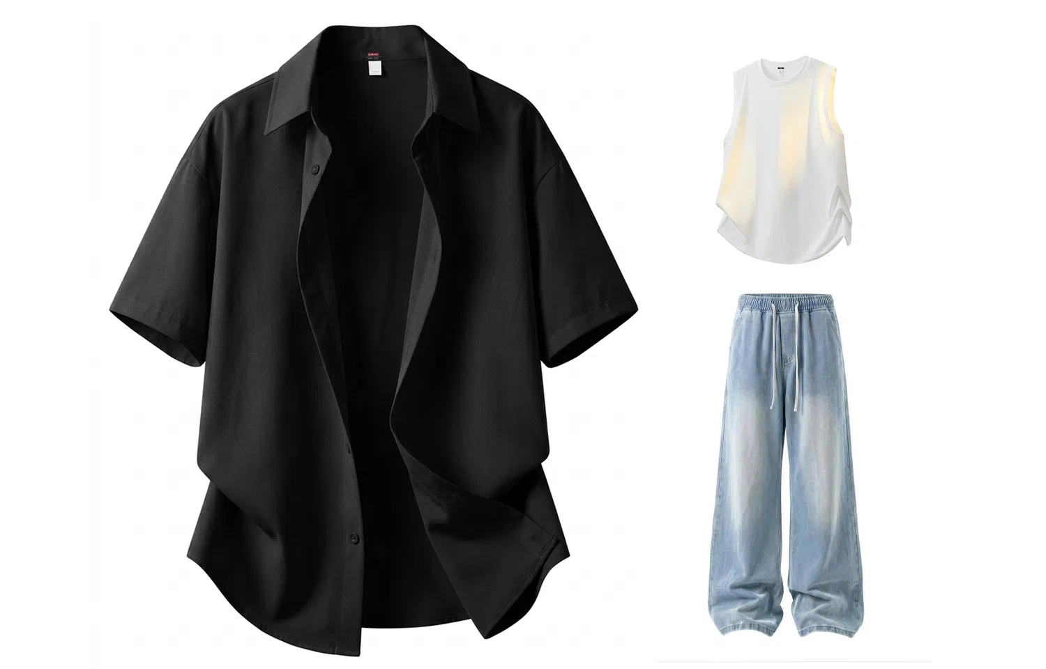 Детский комплект спортивной одежды BALENO, Цвет Black Short-Sleeve Shirt+White Vest+Light Blue Jeans