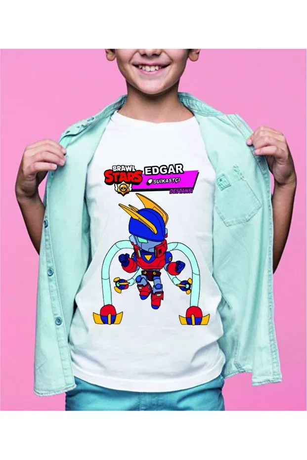 Детская футболка для девочек с принтом Brawl Stars Unisex Kids T-Shirt with Meka Edgar Costume Home, White