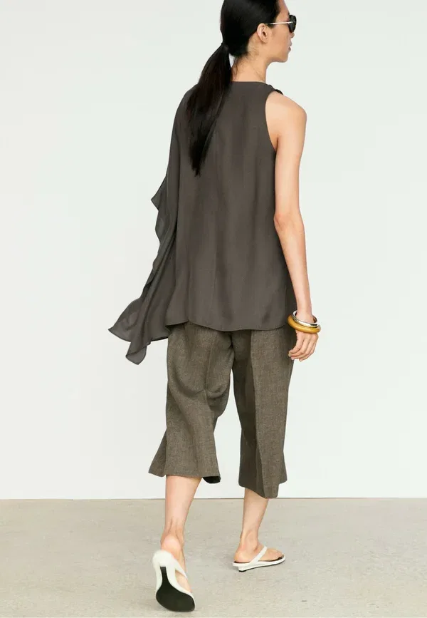 Топ с асимметричным кроем, свободный крой, Asymmetric flowing cape top, Massimo Dutti, mottled brown, коричневый — фото 3