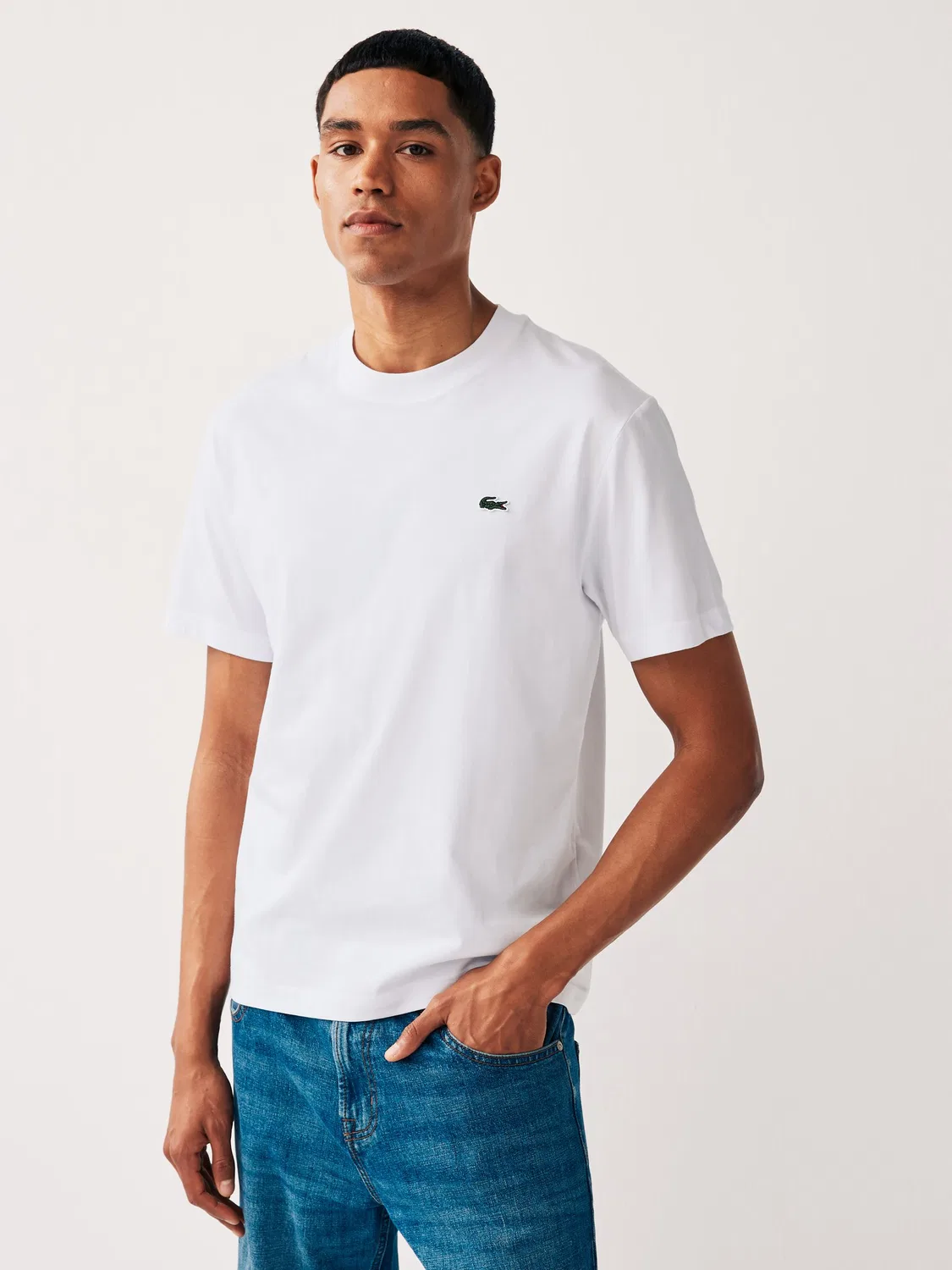 Lacoste Белая трикотажная хлопковая футболка свободного кроя среднего веса