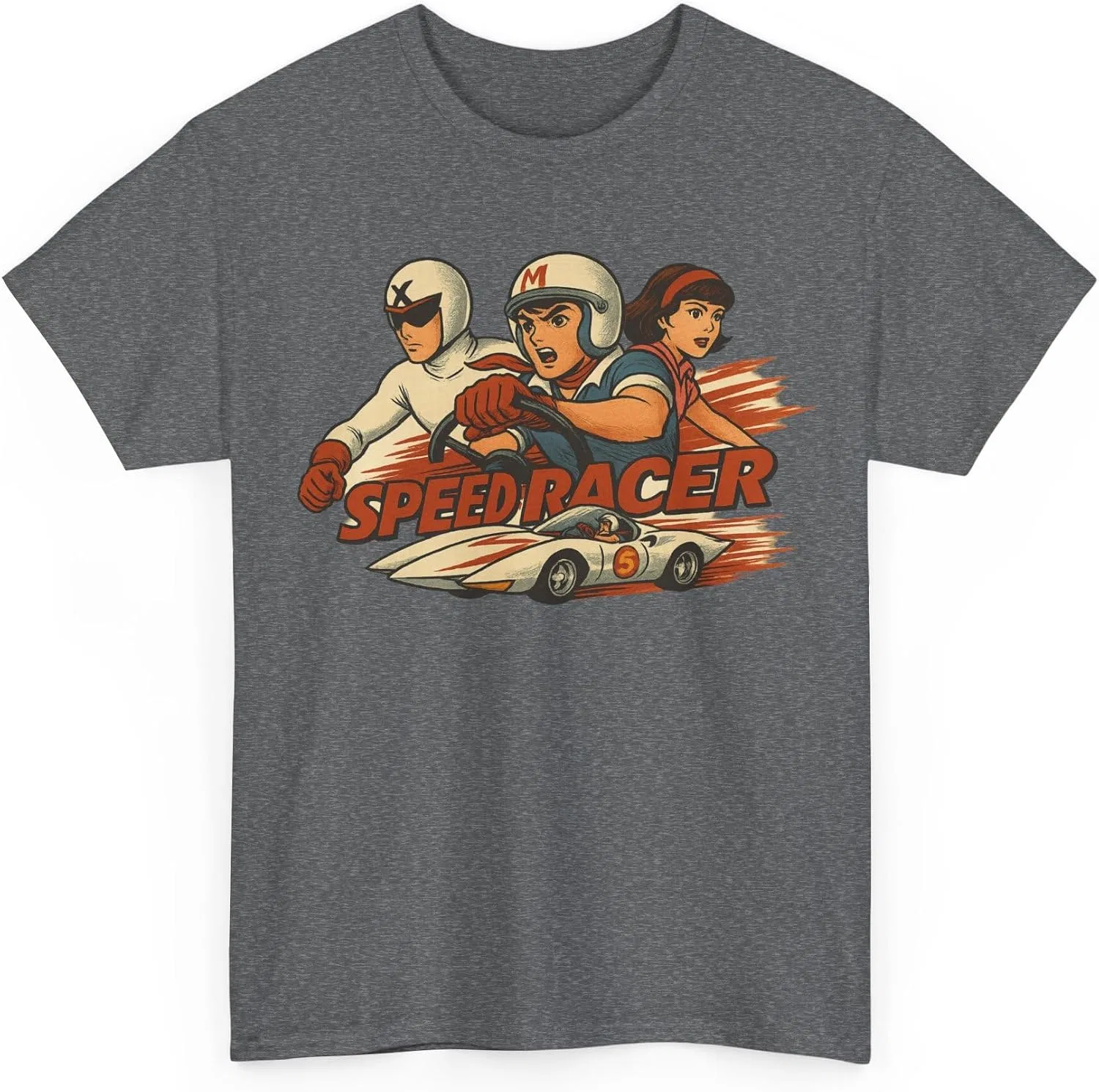 Женская футболка с принтом Retro Anime Inspired Speed Racer, графитовый меланж — фото 3
