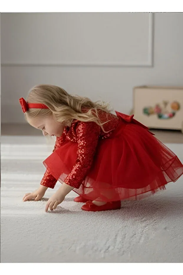 Детское платье для девочек с длинным рукавом Birthday party evening dress Mixie, Red — фото 4