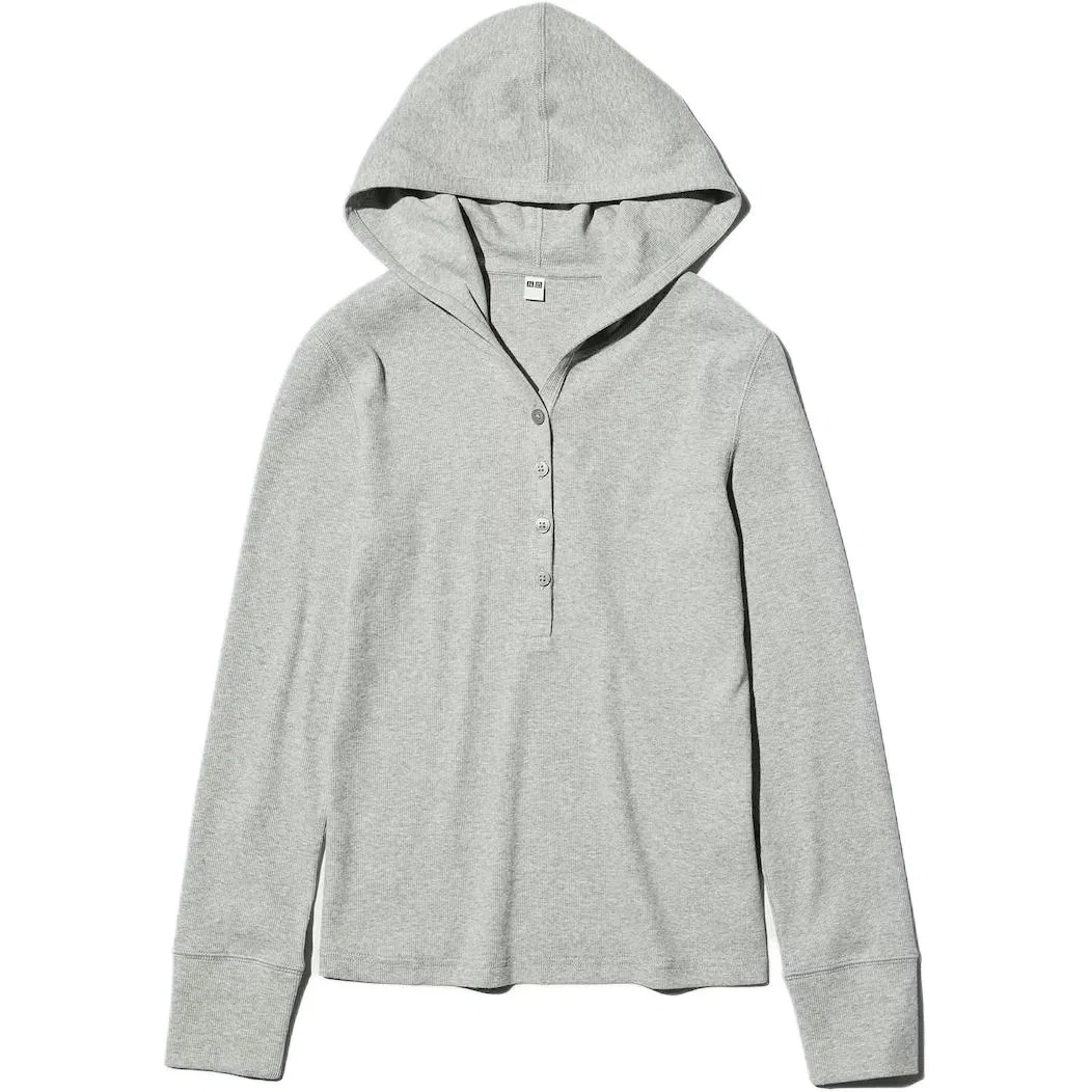Женская футболка с капюшоном, серая, UNIQLO, Gray