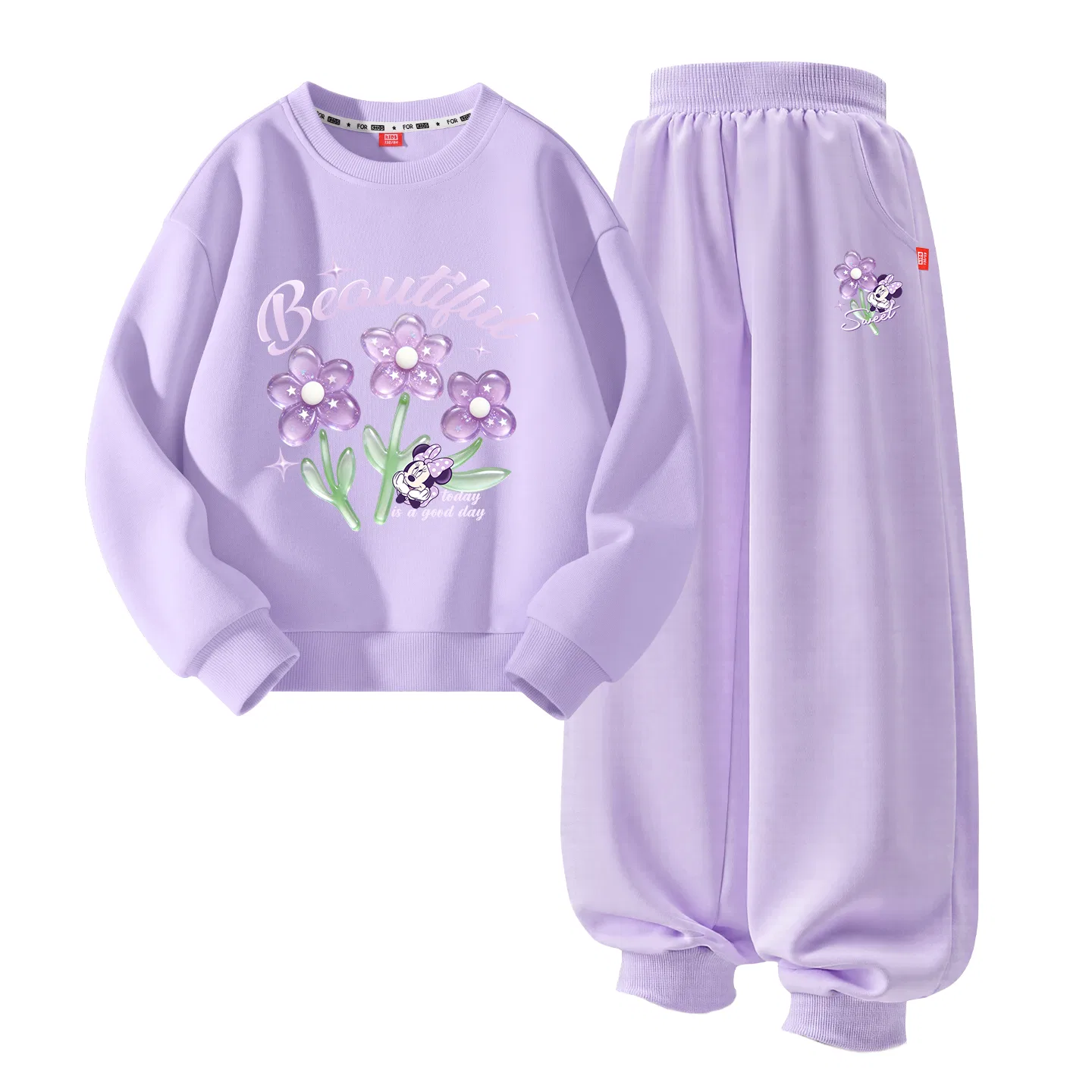 Детский спортивный костюм с круглым вырезом Disney, Цвет: Di Bingxin Flower Fragrance Purple Taro+Di Bingxin Flower K Taro Purple