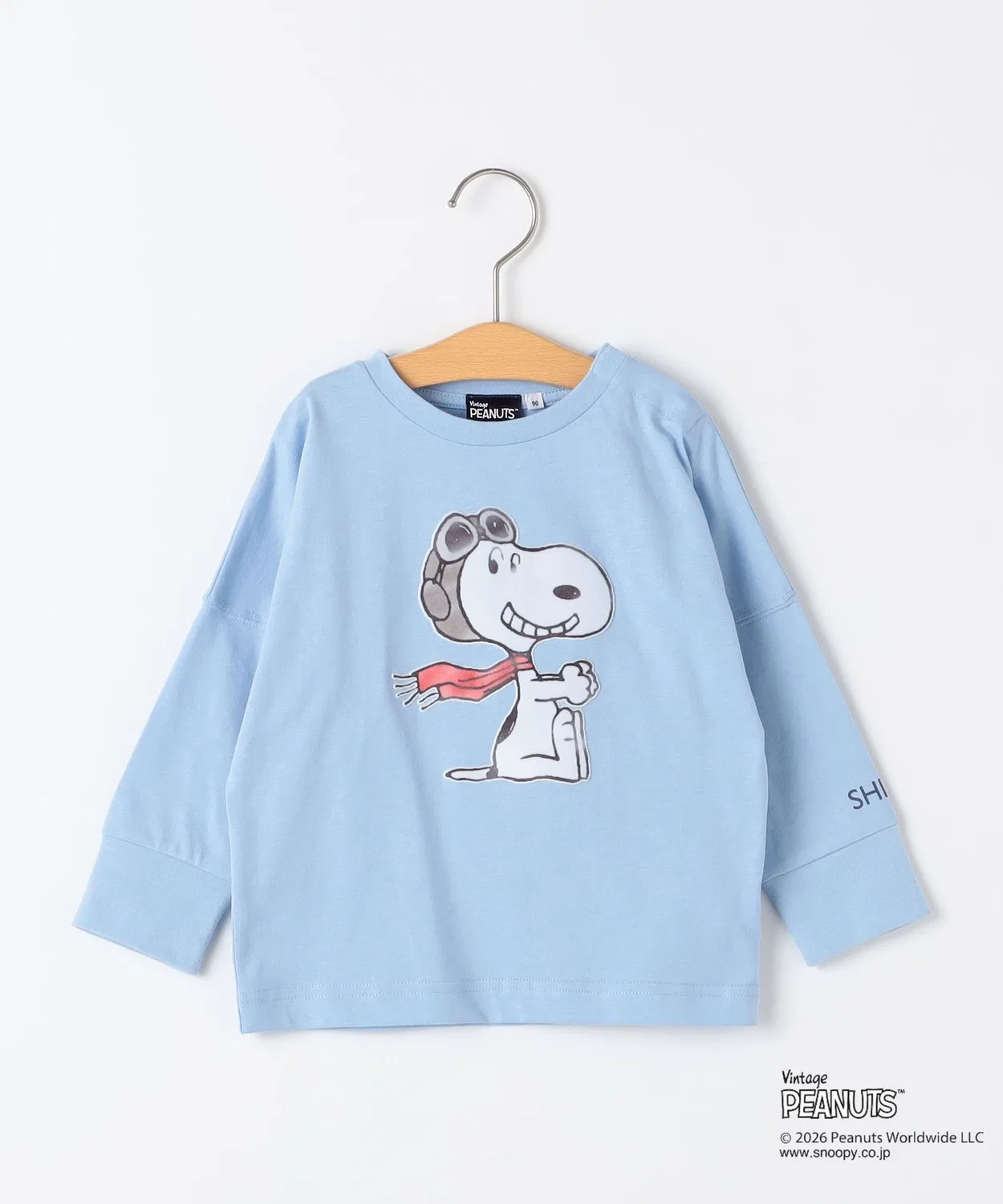 Детская футболка с длинным рукавомс принтом Flying Ace Peanuts FA SHIPS, Light Blue