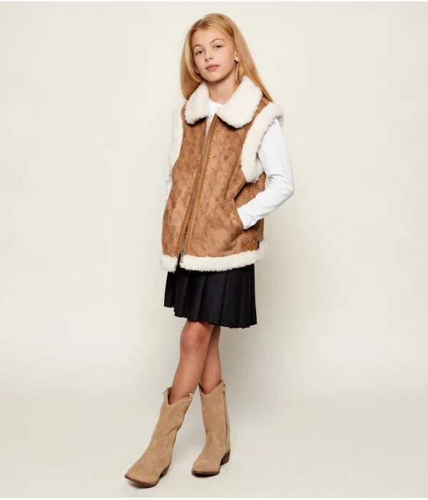 Детское пальто без рукавов Regular Fit Shearling Guess, коричневый — фото 2