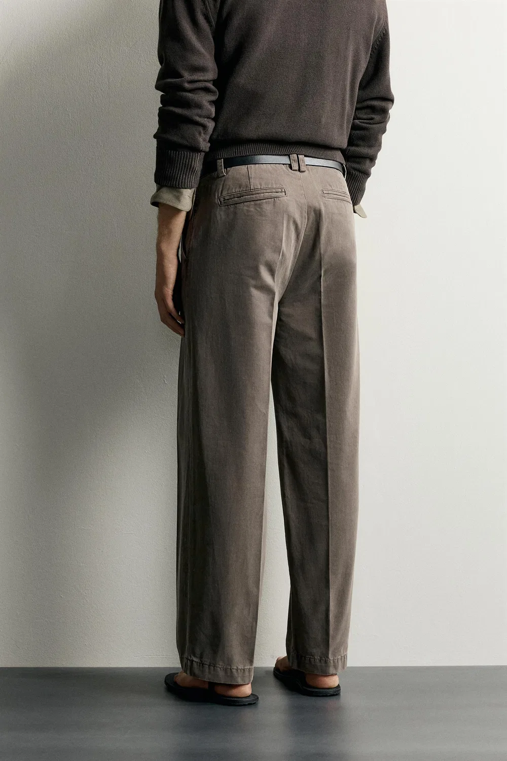 Выстиранные брюки-чиносы свободного кроя ZARA, Brown — фото 3