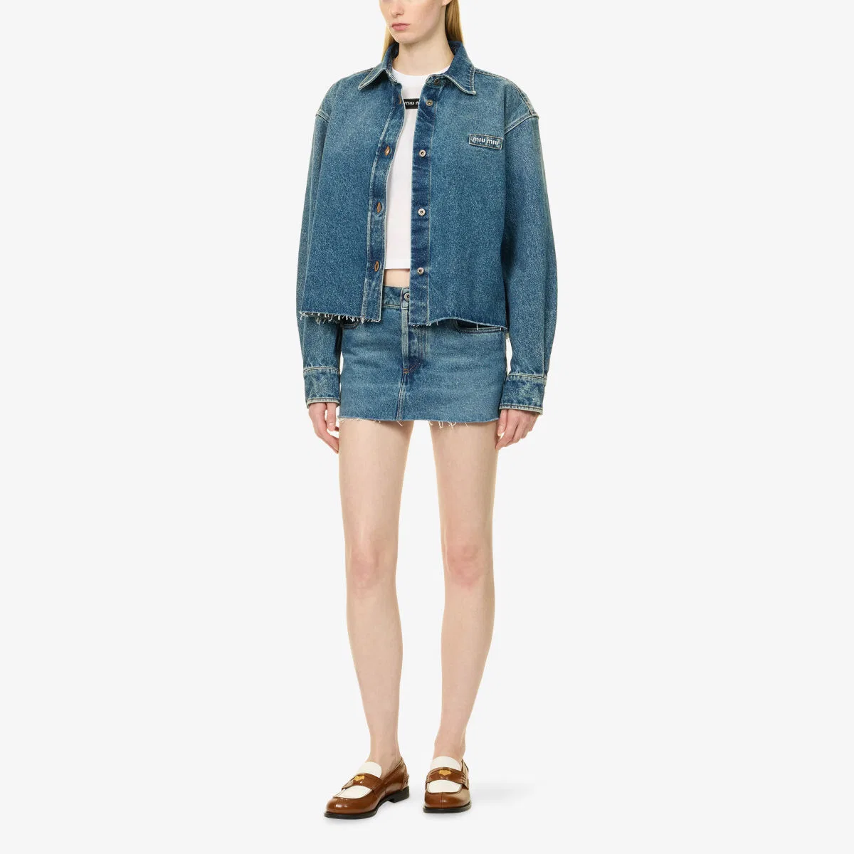 Мини-юбка из рваной джинсовой ткани Miu Miu, синий — фото 2