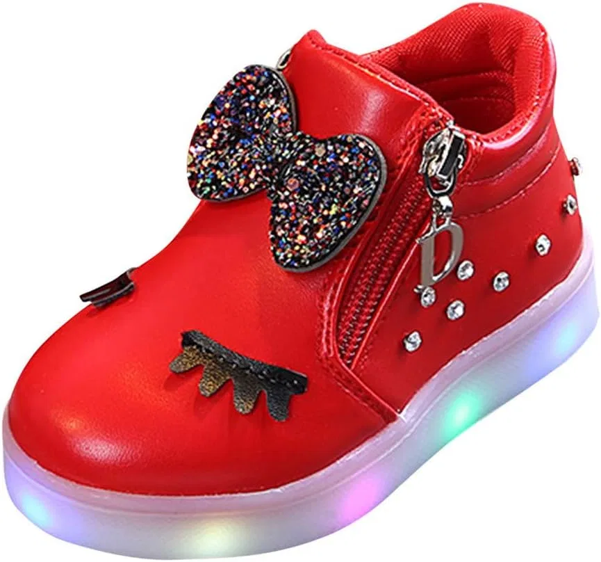 Детские кроссовки для девочек со стразами и подсветкой High Top Slip On, Red