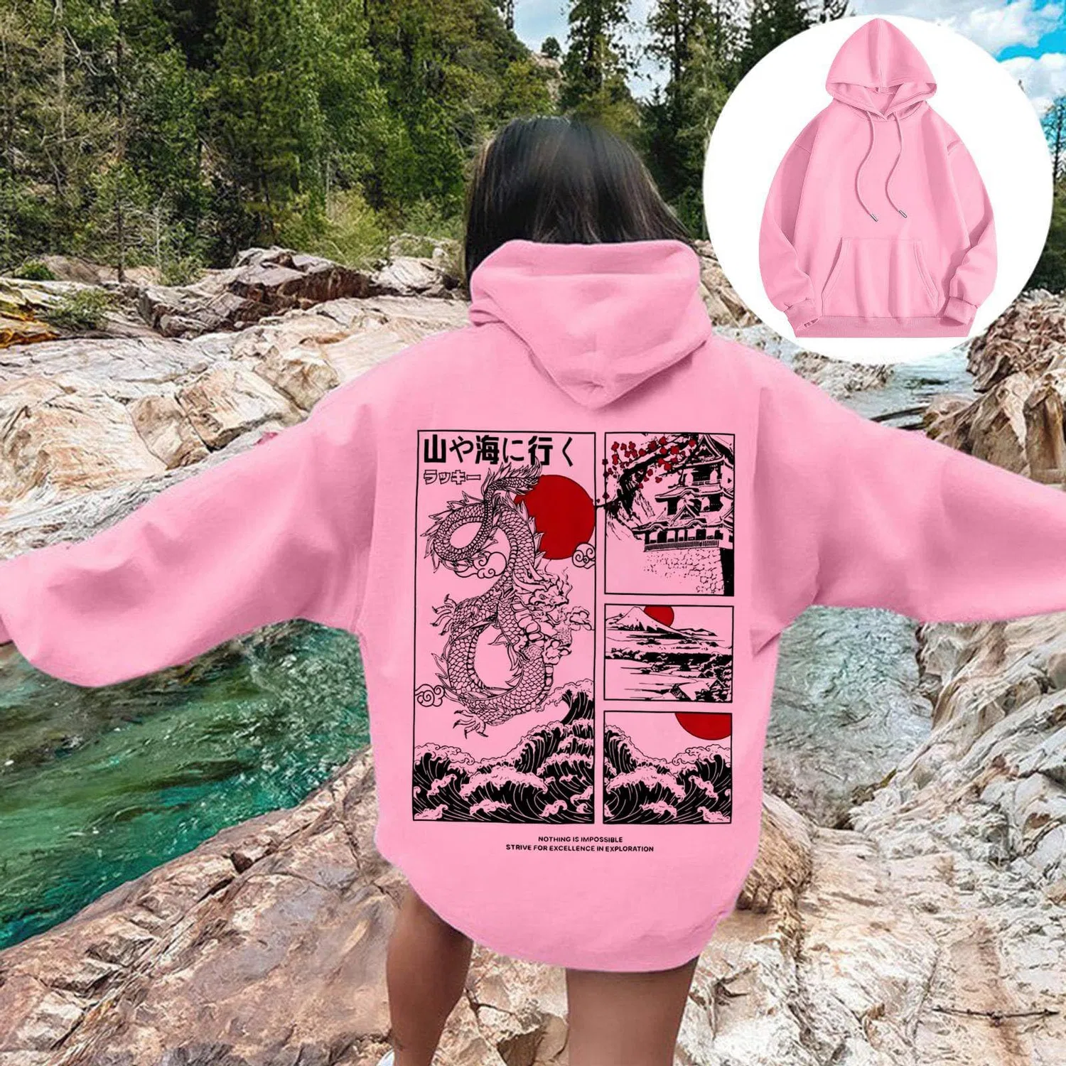 Женский свитшот с капюшоном и принтом Unisex Fleece Sweatshirt, 1-pink — фото 3