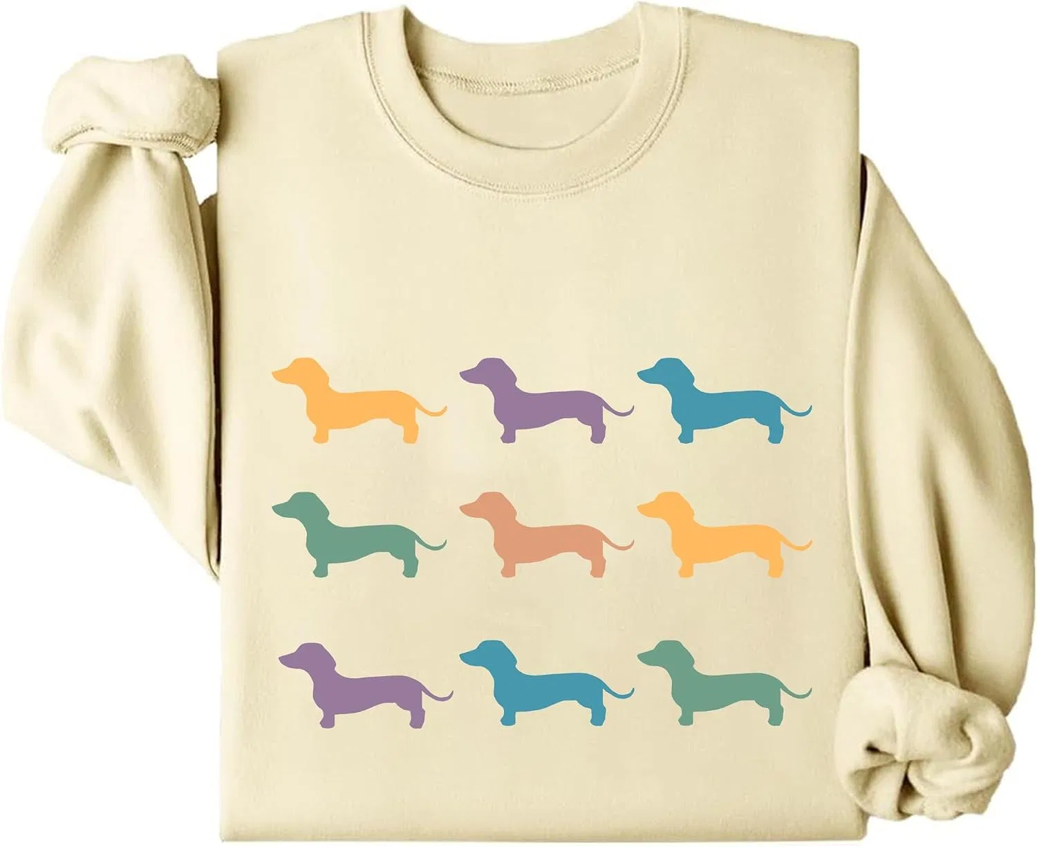 Женский свитшот с принтом Dachshund, Khaki-1