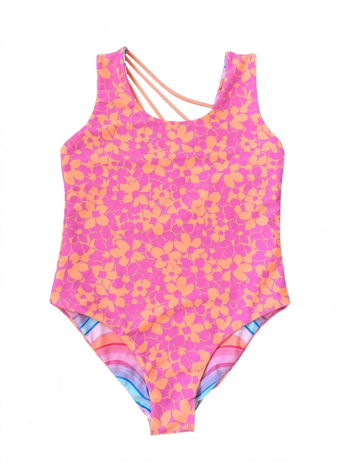 Детский купальник слитный двусторонний с цветочным принтом Summer Sun Reversible feather 4 arrow, Magenta Punch