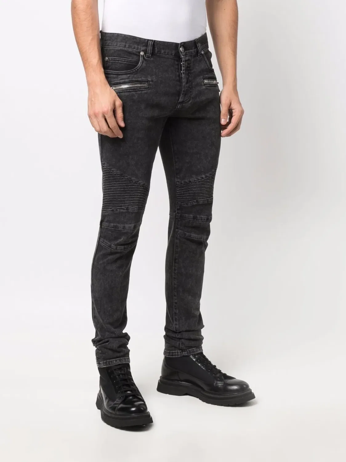 Джинсы Slim-Fit с Ребрами на Коленях Balmain, черный — фото 3