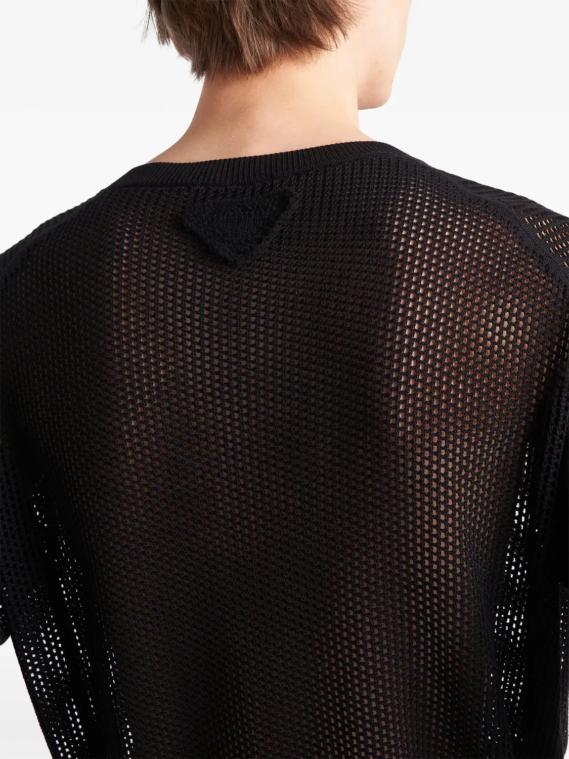 Джемпер с коротким рукавом из открытой вязки Prada, черный — фото 3