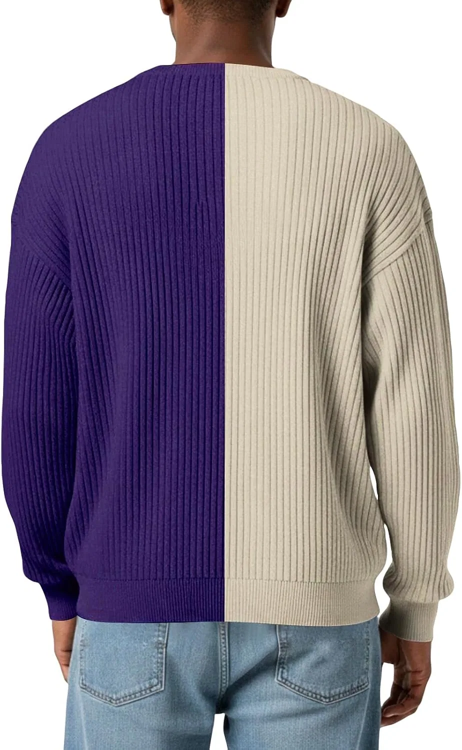 Мужской пуловер с V-образным вырезом и асимметричным воротником, Oversized, Retro, Light Purple — фото 4