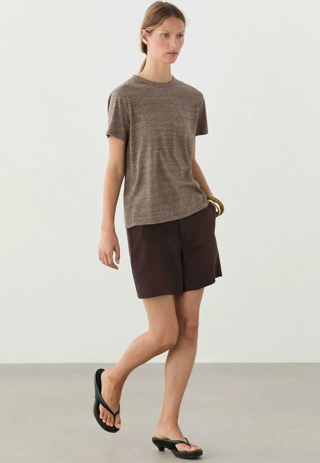 Футболка с коротким рукавом из 100% хлопка - базовая футболка Massimo Dutti, Brown — фото 3