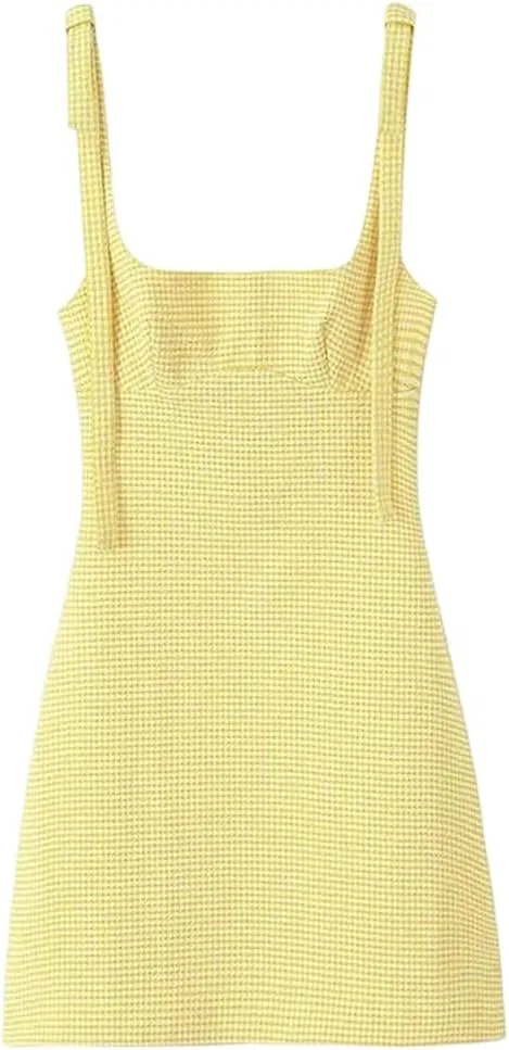 Женское короткое платье с квадратным вырезом и открытой спиной, Yellow