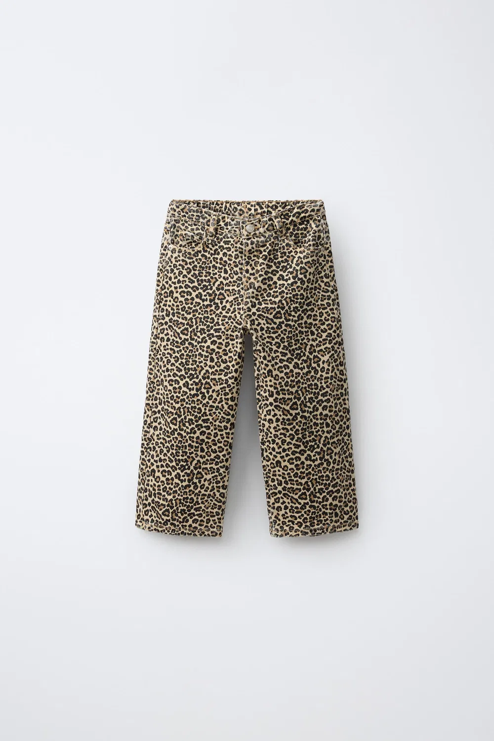 Брюки из саржи с анималистическим принтом, широкие штанины ZARA, Brown