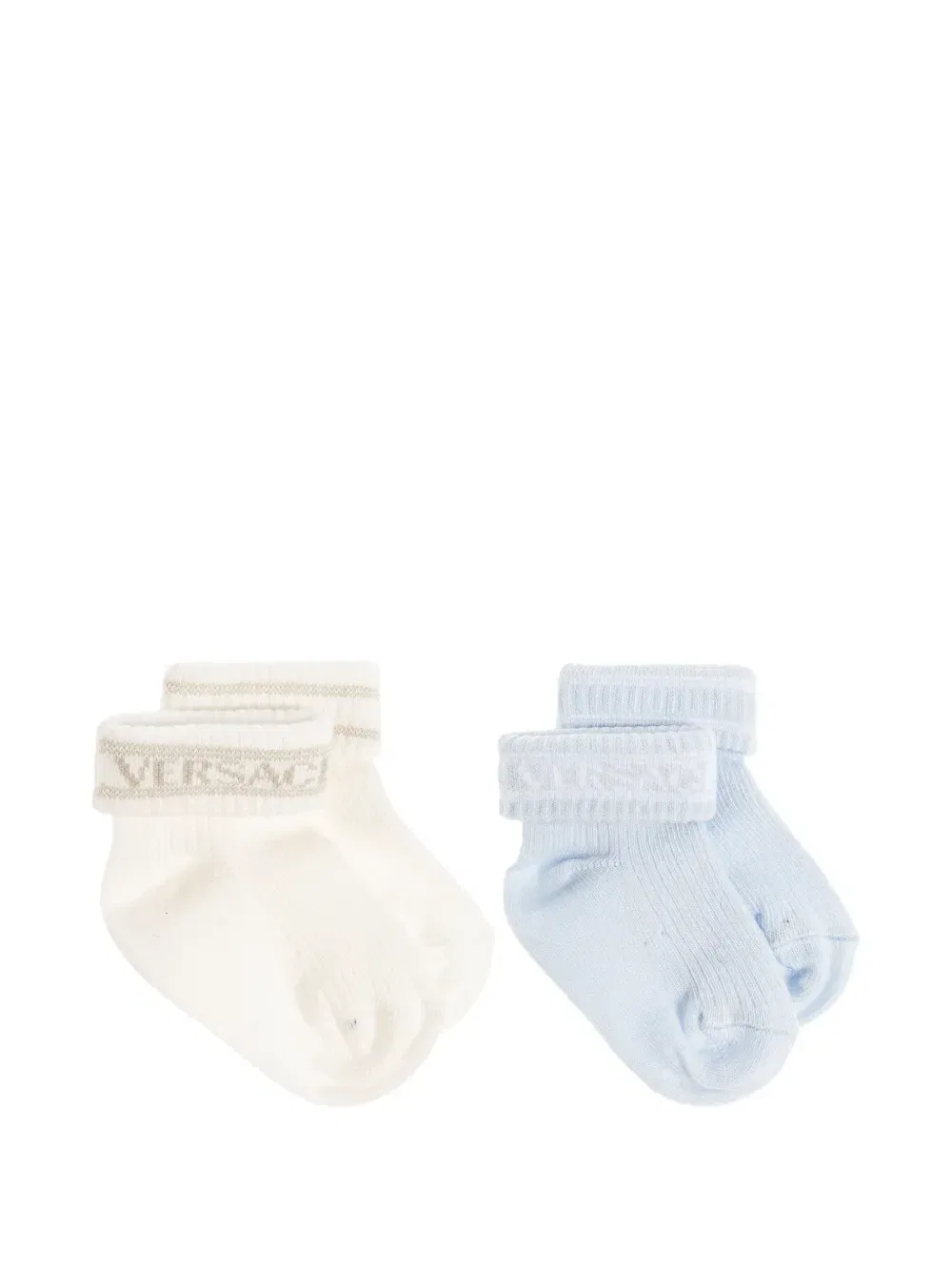 Носки в рубчик с логотипом интарсией Versace Kids, бежевый