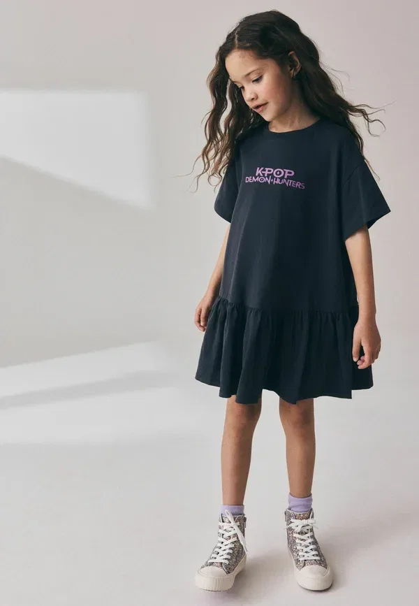 Платье хлопковое Kpop Demon Hunters T-shirt Dress Next, Charcoal Grey, серый