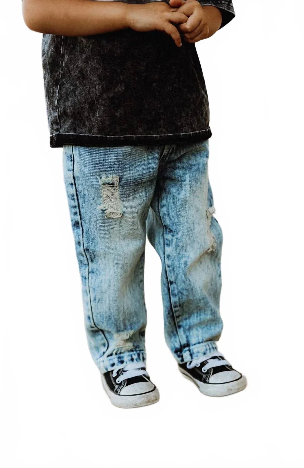 Детские джинсы прямого кроя с эластичным поясом Lucky Link, Light Acid Wash Denim — фото 2