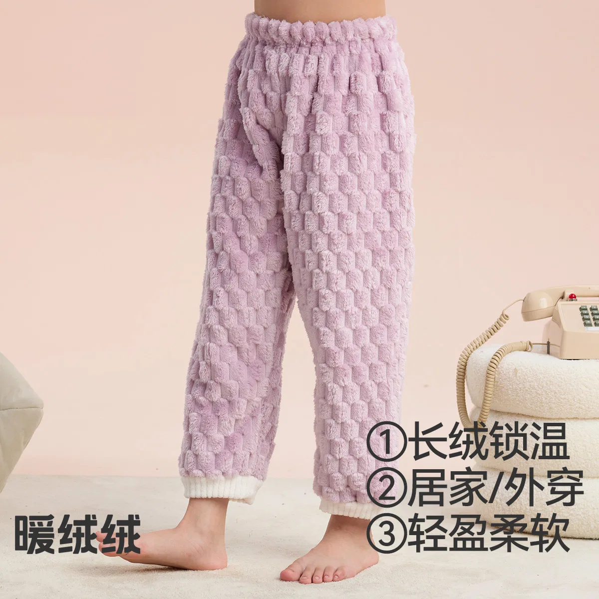 Детские пижамные штаны для девочек хлопковые Red bean, Purple — фото 3