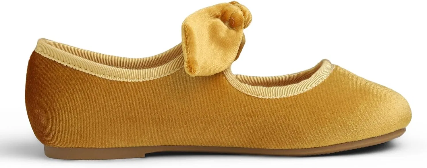 Детские туфли для девочек с пряжкой FEVERSOLE, Velvet Bow Elastic Maryjane Yellow — фото 3
