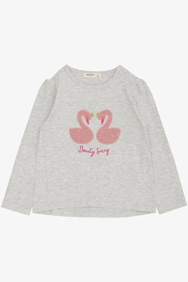 Детская футболка для девочек с длинным рукавом Swan Printed Breeze, Gray Melange