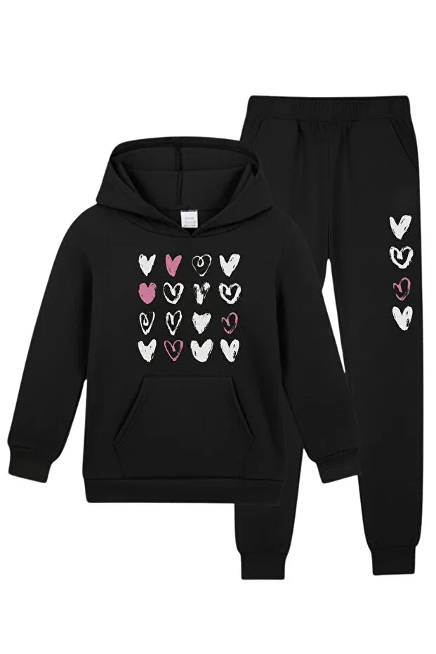 Детский спортивный костюм для девочек с принтом Fyk Kids, Black — фото 3