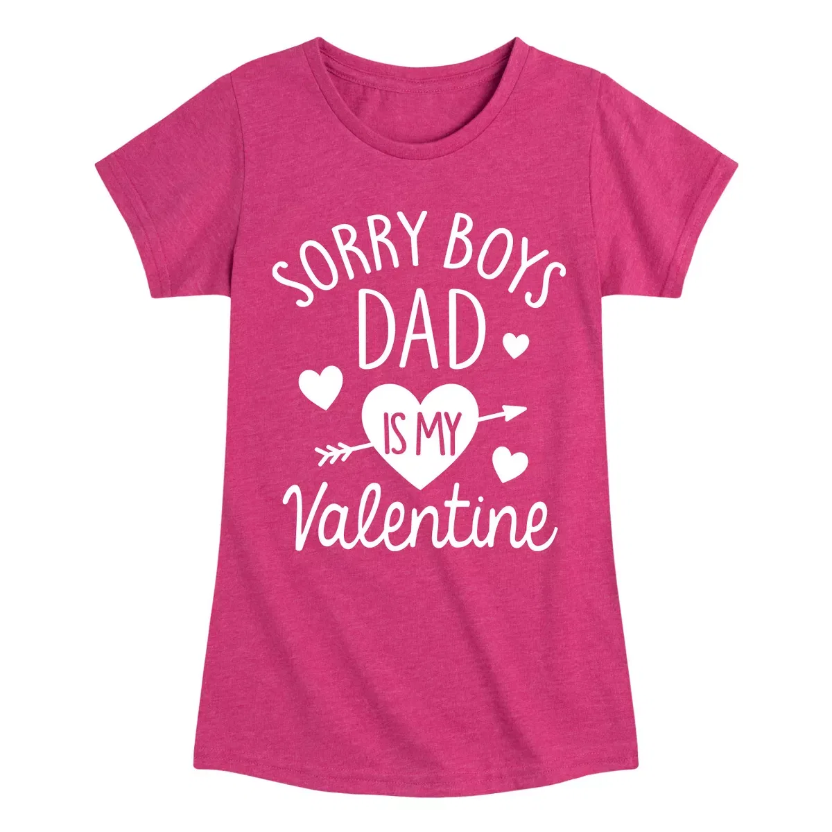 Детское футболка для девочек с принтом Sorry Boys Dad Is My Valentine Instant Message, Heather Fuchsia