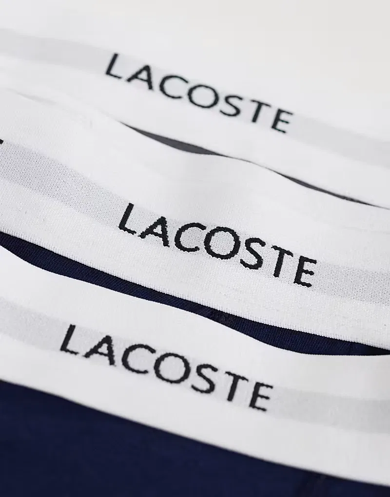Боксеры хлопковые стретч с белым поясом 3 шт Lacoste, темно-синий/серый — фото 3