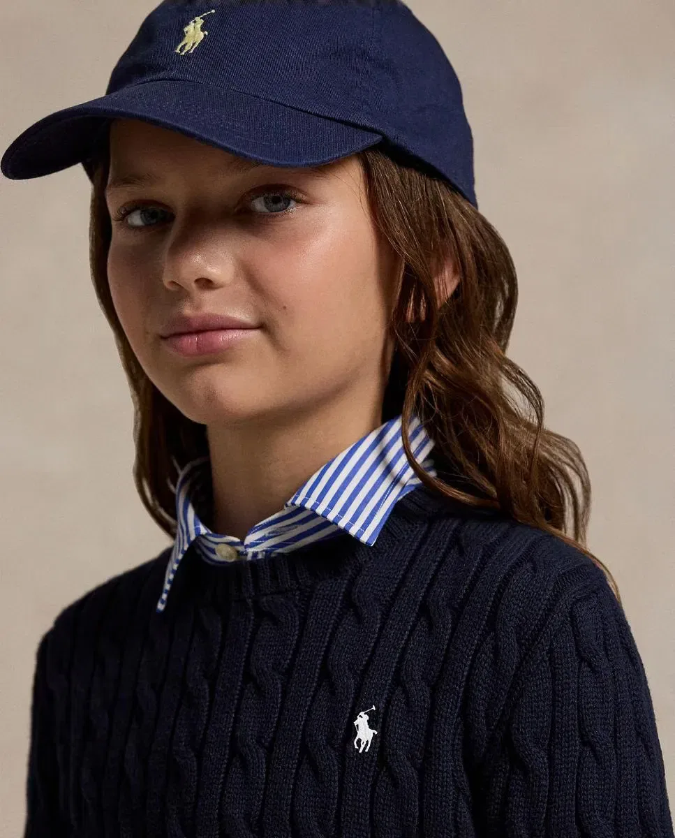 Детский джемпер для девочек хлопковый с косами Polo Ralph Lauren, Azul Marino — фото 3