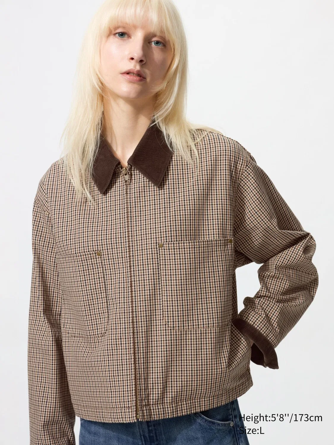 Куртка Uniqlo, короткая, с узором, коричневая