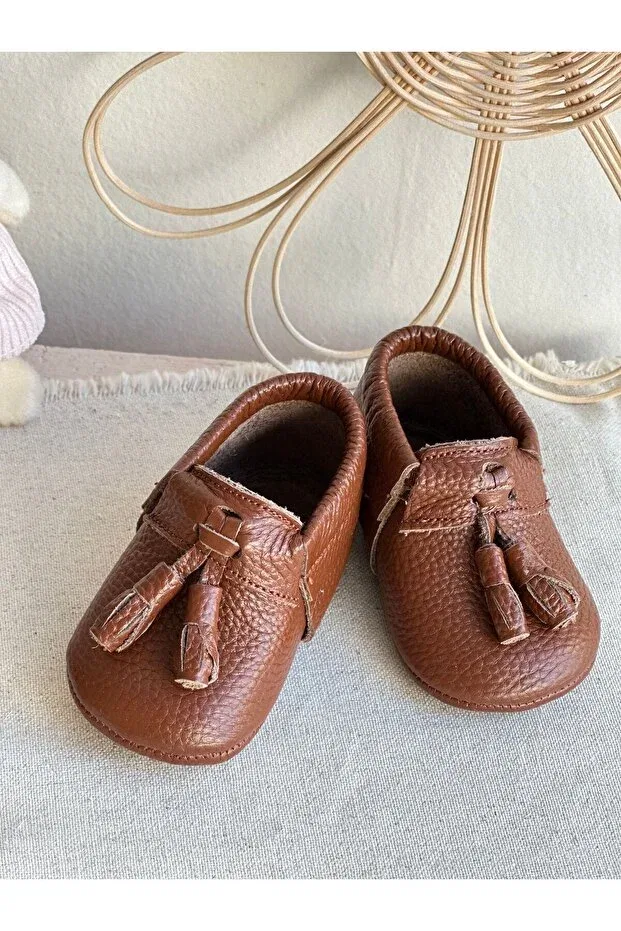 Детские мокасины для мальчиков кожаные Bony Tan Genuine Leather Baby Moccasin Li Puna, Tan Color