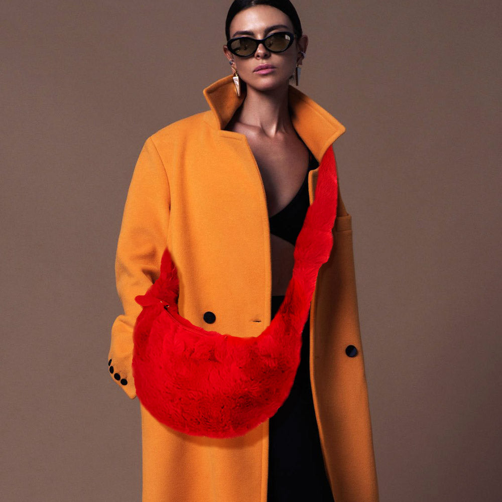

Искусственный мех плюшевая сумка через плечо FASHNZFAB, красный