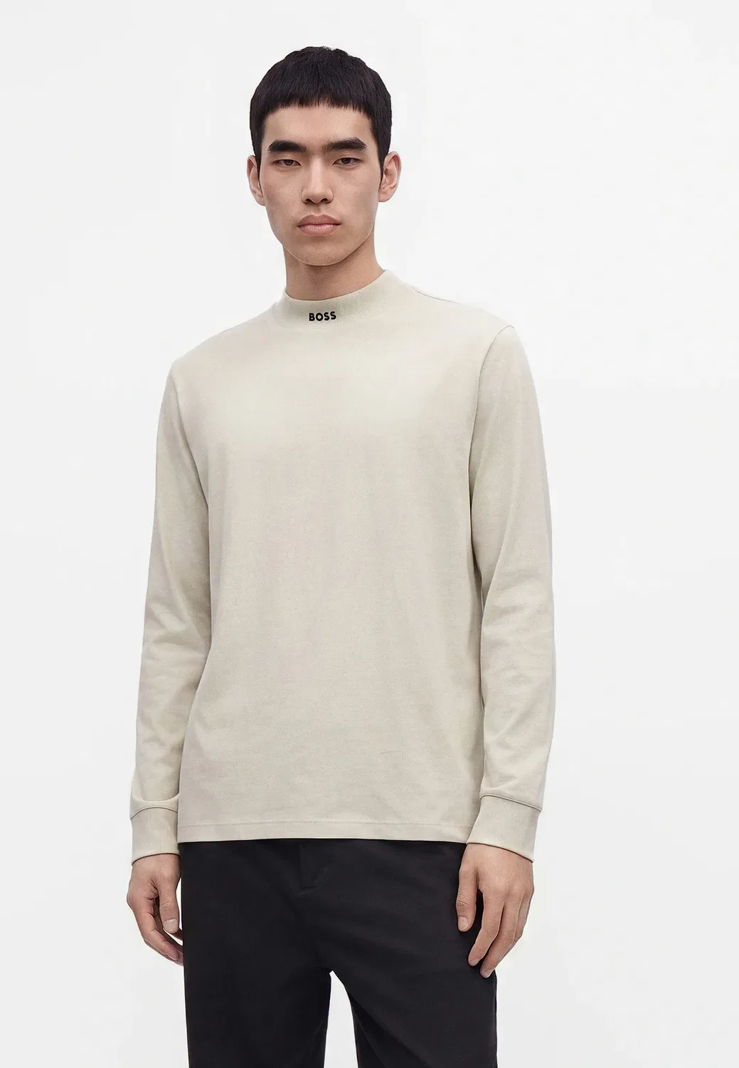 Футболка с длинным воротником - топ с длинными рукавами Boss, Light Beige