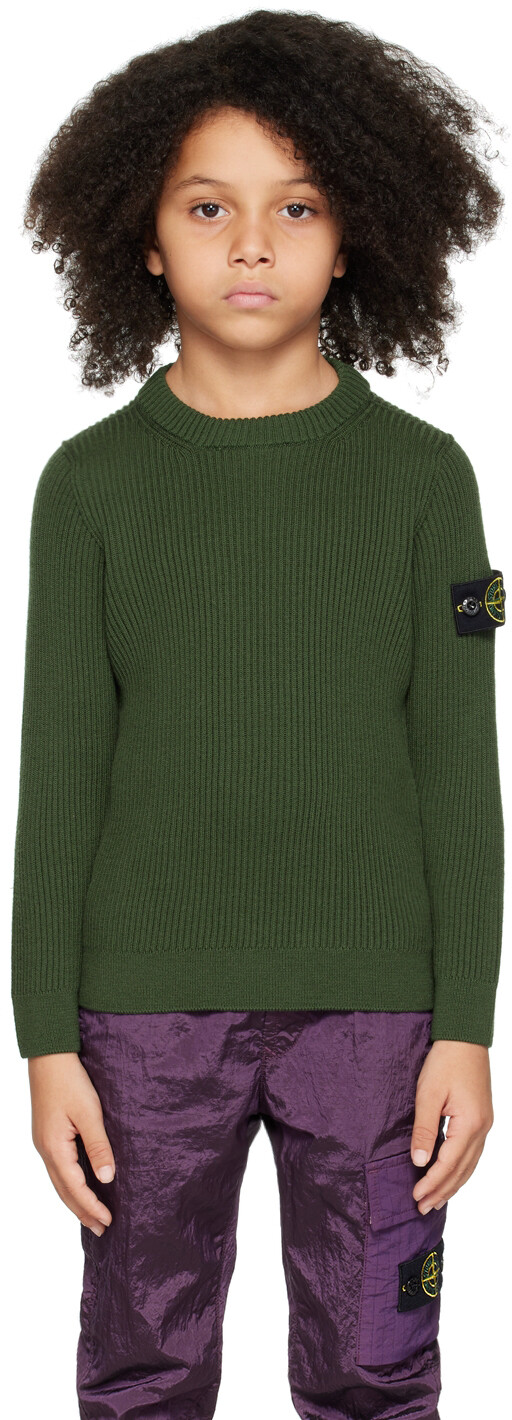 

Детский зеленый свитер с круглым вырезом Stone Island Junior