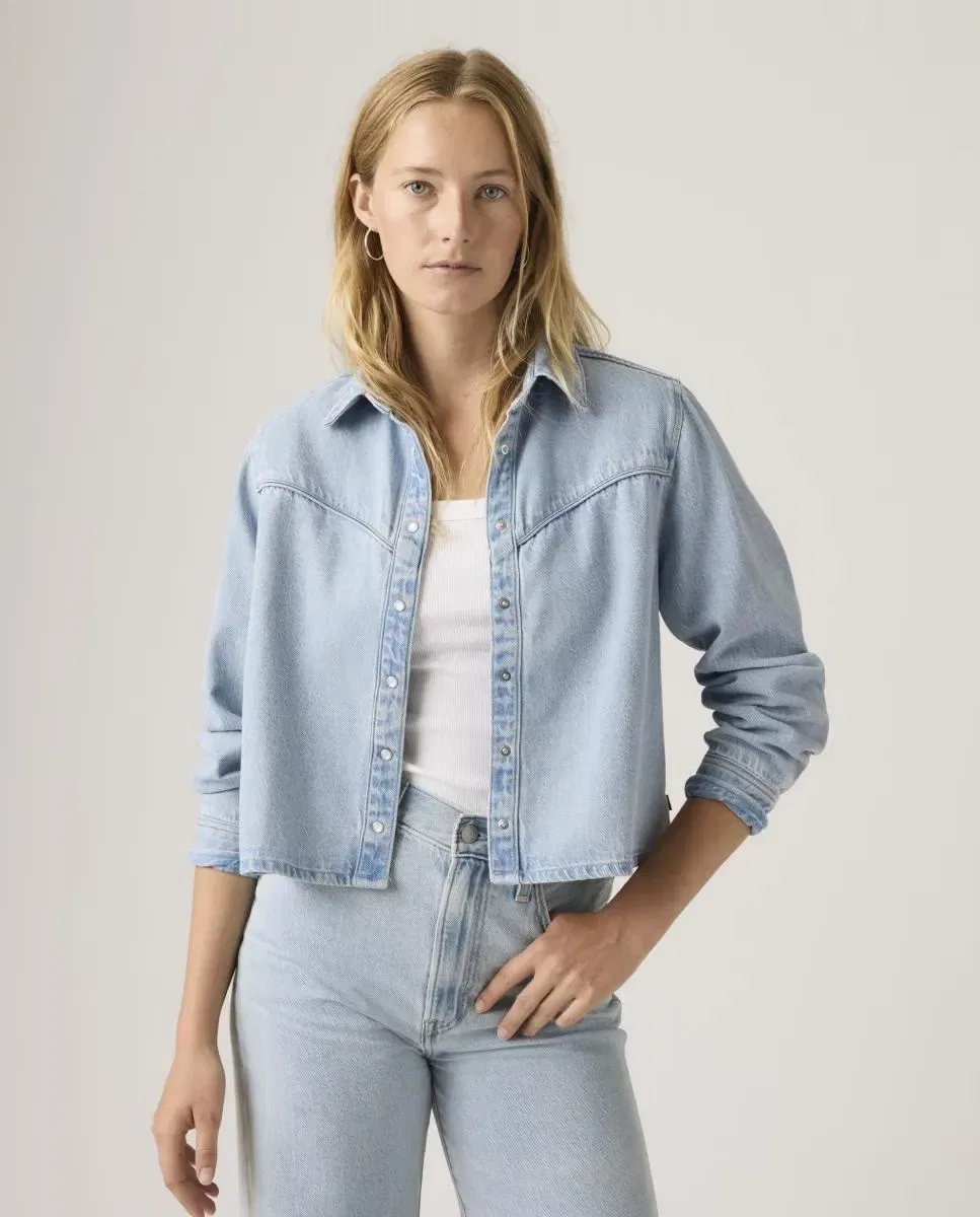 Женская джинсовая рубашка-кроп с длинным рукавом Levi's, Azul Claro — фото 4