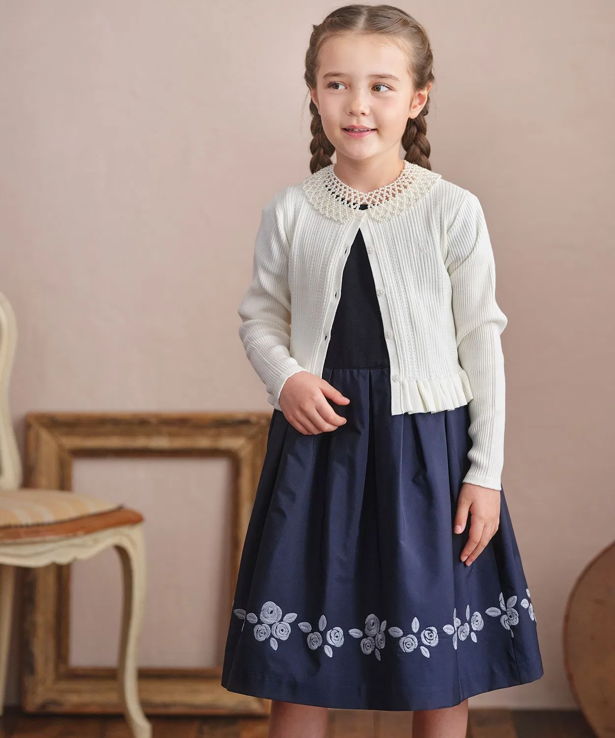 Детский кардиган из риба с кружевным узором Kumikyoku KIDS, Navy — фото 2