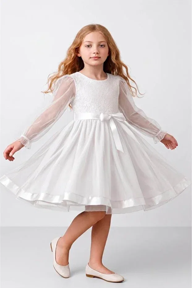 Детское платье для девочек с длинным рукавом Party Falcomini, White