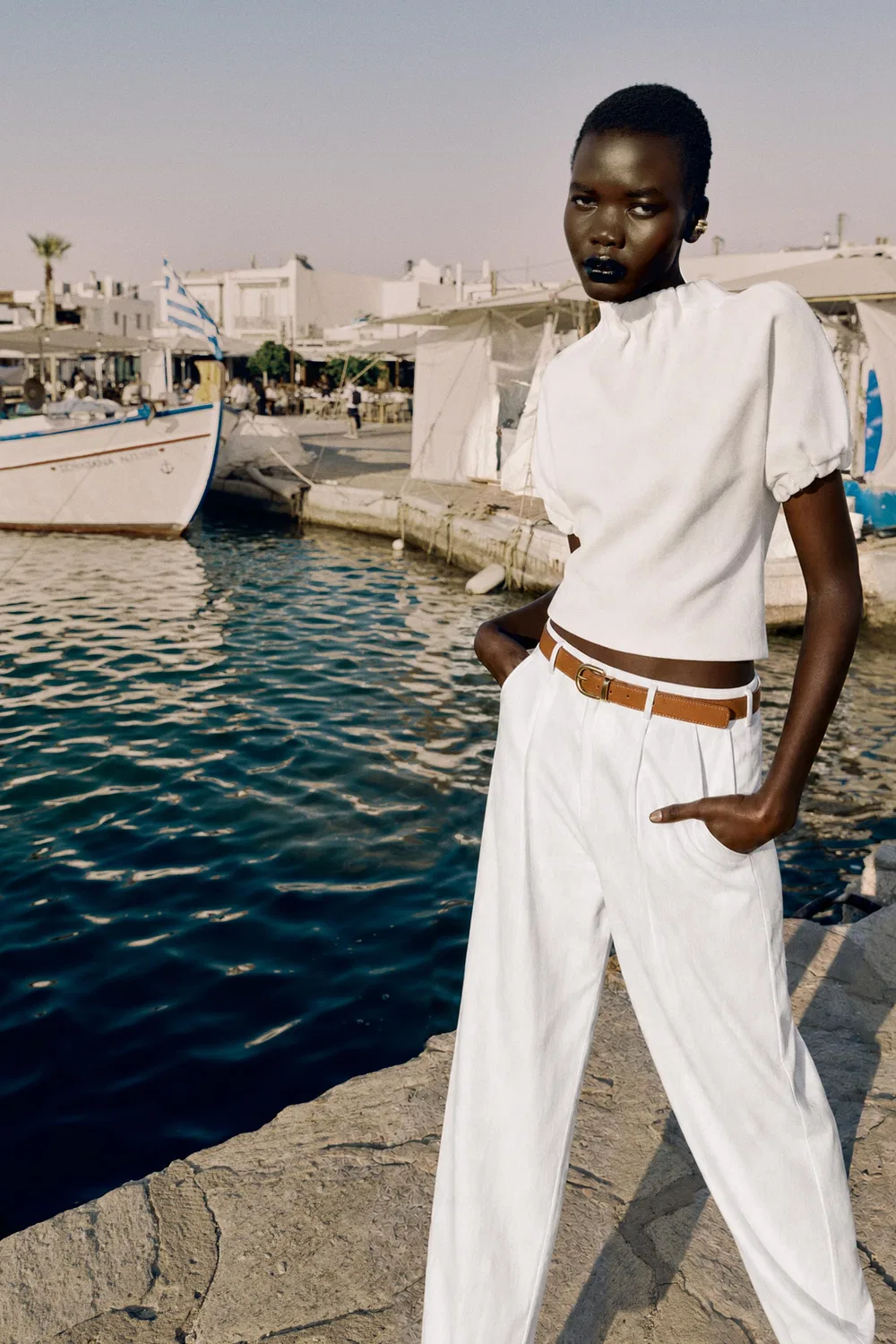 Брюки из льняной смеси с поясом ZARA, White