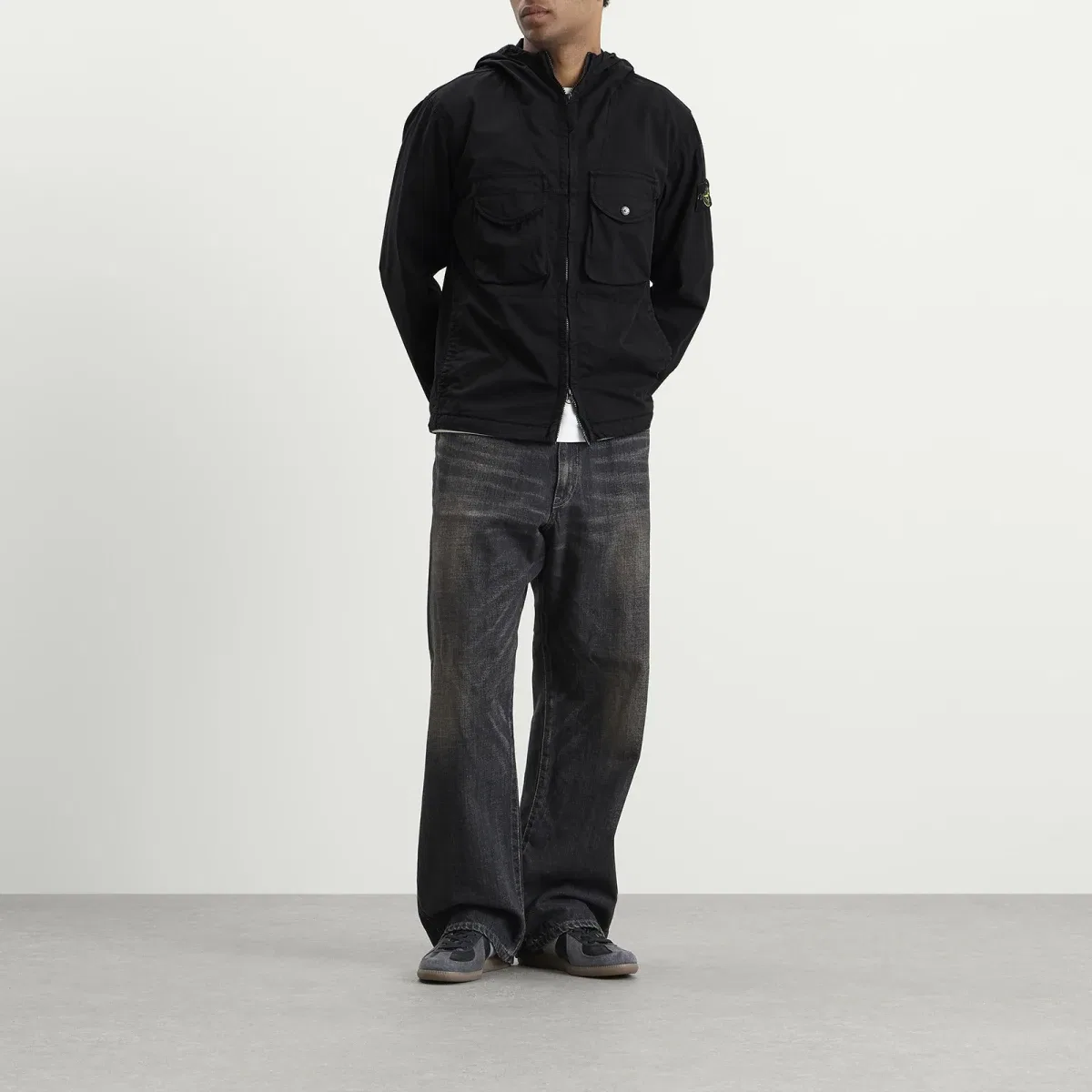 Куртка с капюшоном из органического хлопкового твила Stone Island, Black — фото 4
